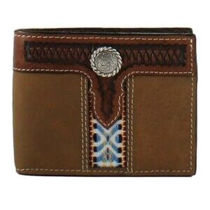 3D Men's Belt‎ Bifold Tooled Aztec Wallet, Brown New